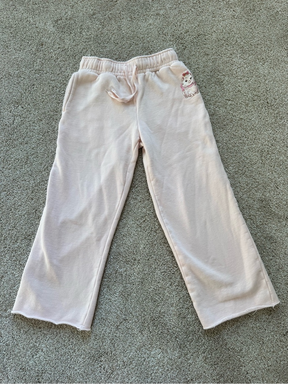 Disney Womens XS Sweatpants Aristocrats Light Pink Marie Cat Raw Edge Wide Leg